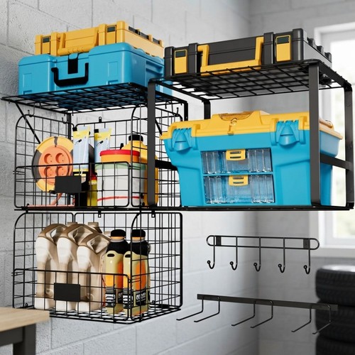 Space saving garage shelf set - space-saving,
