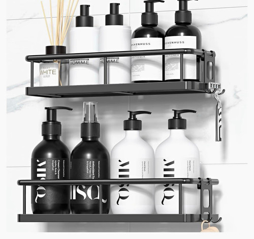Black metal shower - shower, shelf